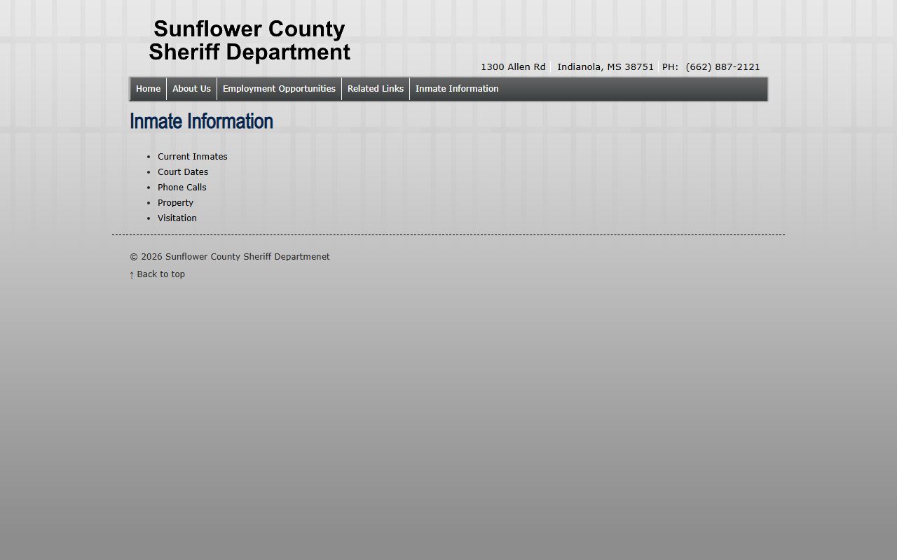 Sunflower County inmate population sheriff inmate information hub